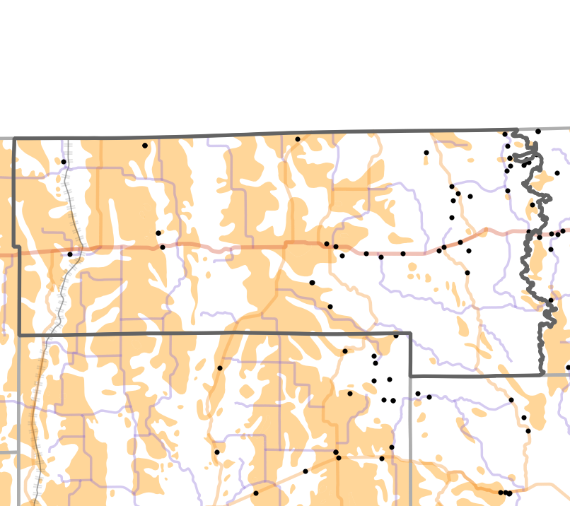 Presettlement prairie locality map for Putnam County, Missouri