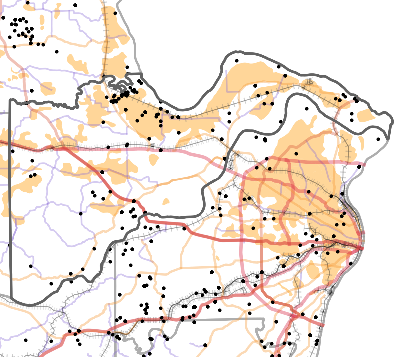 Presettlement prairie locality map for Saint Charles County, Missouri
