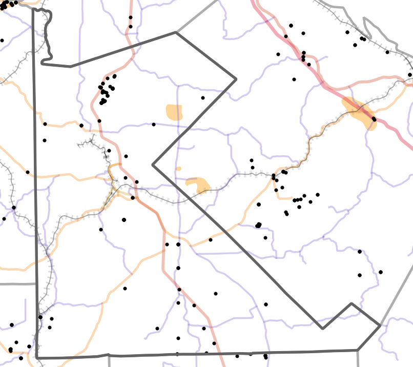 Presettlement prairie locality map for Saint Francois County, Missouri