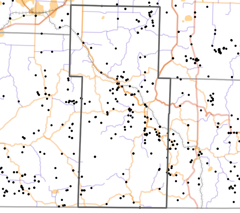 Presettlement prairie locality map for Stone County, Missouri