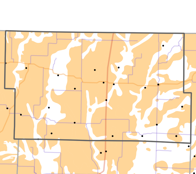 Presettlement prairie locality map for Worth County, Missouri
