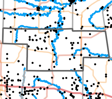 Major rivers locality map for Audrain County, Missouri