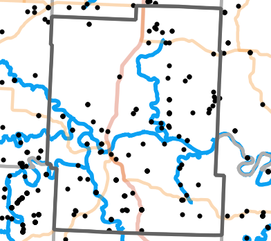 Major rivers locality map for Benton County, Missouri