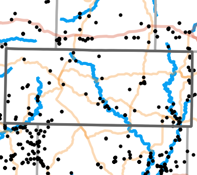 Major rivers locality map for Douglas County, Missouri