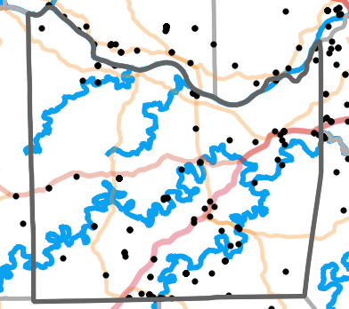 Major rivers locality map for Franklin County, Missouri