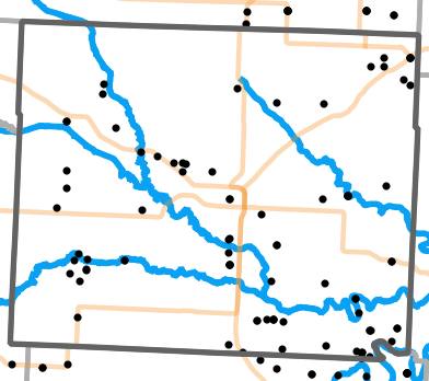 Major rivers locality map for Henry County, Missouri