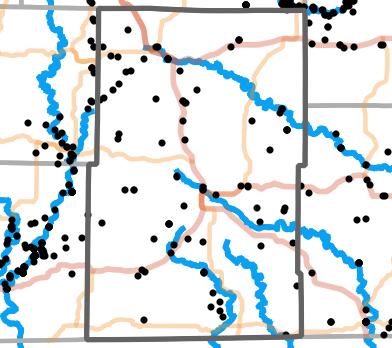 Major rivers locality map for Howell County, Missouri