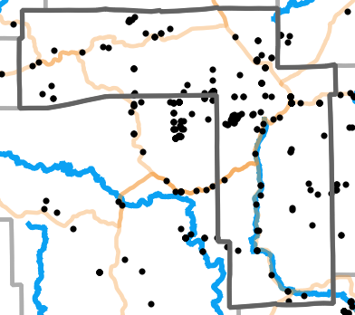 Major rivers locality map for Iron County, Missouri