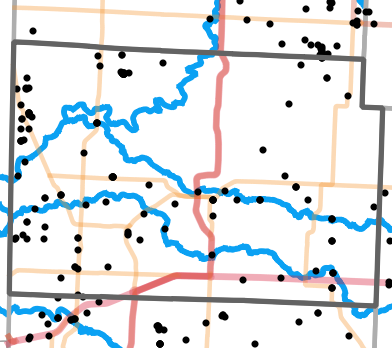 Major rivers locality map for Jasper County, Missouri