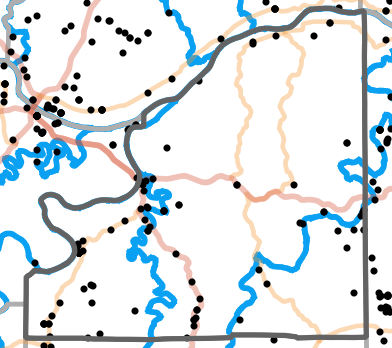 Major rivers locality map for Osage County, Missouri