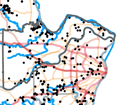 Major rivers locality map for Saint Charles County, Missouri