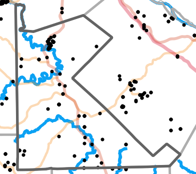 Major rivers locality map for Saint Francois County, Missouri