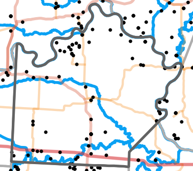 Major rivers locality map for Saline County, Missouri