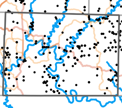 Major rivers locality map for Taney County, Missouri
