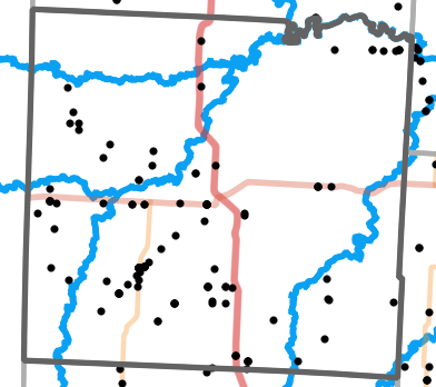 Major rivers locality map for Vernon County, Missouri