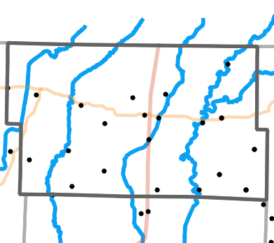 Major rivers locality map for Worth County, Missouri