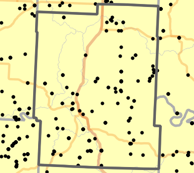 Major watersheds locality map for Benton County, Missouri