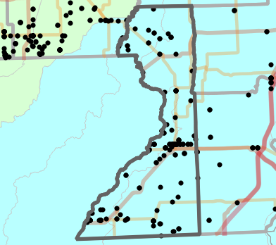 Major watersheds locality map for Dunklin County, Missouri