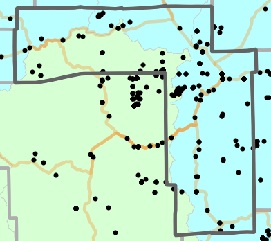 Major watersheds locality map for Iron County, Missouri