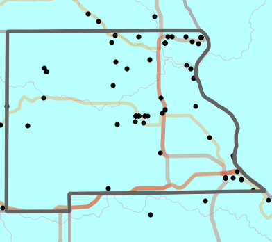 Major watersheds locality map for Marion County, Missouri