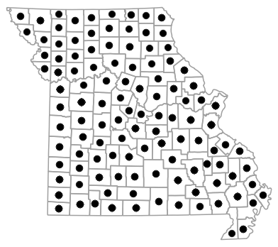 County map for Acris blanchardi (Blanchard