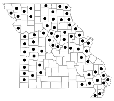 County map for Ambystoma texanum (Small-mouthed Salamander)