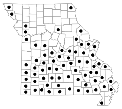 County map for Aspidoscelis sexlineatus (Prairie Racerunner)