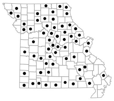 County map for Dryophytes versicolor (Gray Treefrog)