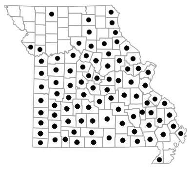 County map for Terrapene triunguis (Three-toed Box Turtle)