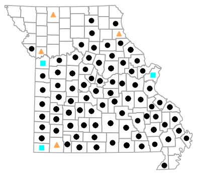Historical county map for Terrapene triunguis (Three-toed Box Turtle)
