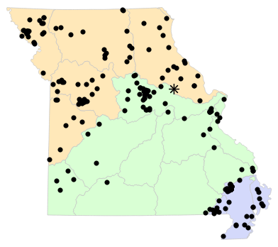 Ecological Drainage Units map for Ambystoma texanum (Small-mouthed Salamander)