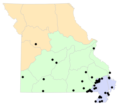 Ecological Drainage Units map for Dryophytes cinereus (Green Treefrog)