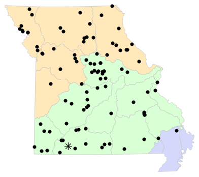 Ecological Drainage Units map for Dryophytes versicolor (Gray Treefrog)