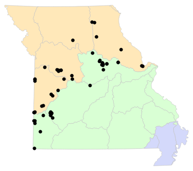Ecological Drainage Units map for Lithobates areolatus (Northern Crawfish Frog)