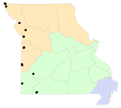 Ecological Drainage Units map for Plestiodon obsoletus (Great Plains Skink)