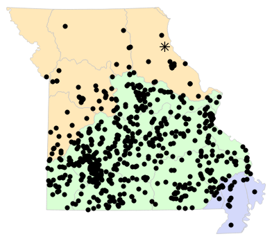 Ecological Drainage Units map for Terrapene triunguis (Three-toed Box Turtle)