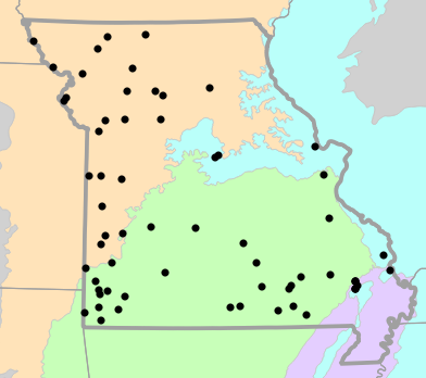 Level II Ecoregions map for Dryophytes chrysoscelis (Cope