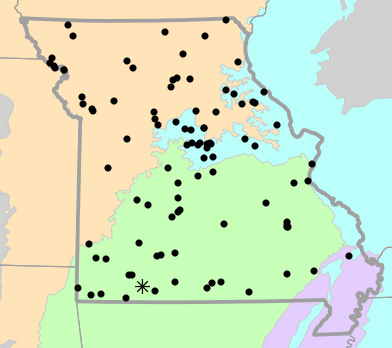 Level II Ecoregions map for Dryophytes versicolor (Gray Treefrog)