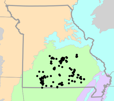 Level II Ecoregions map for Eurycea nerea (Northern Grotto Salamander)