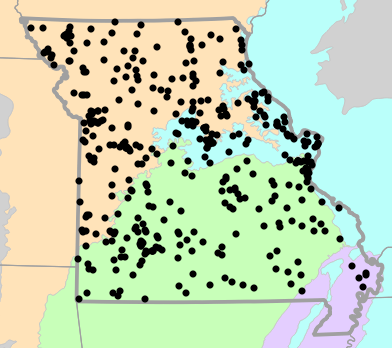 Level II Ecoregions map for Lampropeltis calligaster (Prairie Kingsnake)