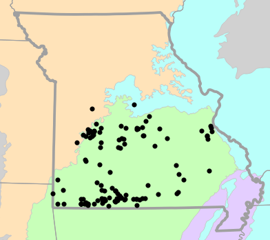 Level II Ecoregions map for Virginia striatula (Rough Earthsnake)