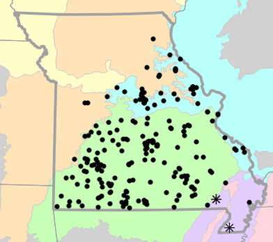 Level III Ecoregions map for Lithobates palustris (Pickerel Frog)