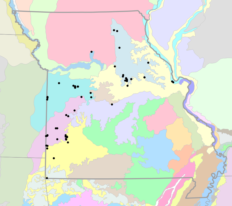 Level IV Ecoregions map for Lithobates areolatus (Northern Crawfish Frog)
