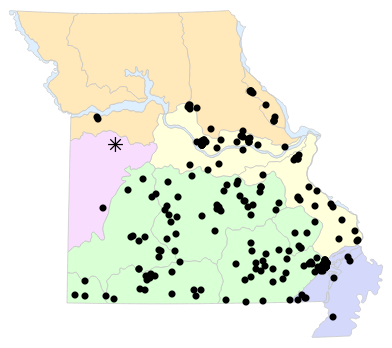 Natural Divisions locality map for Ambystoma maculatum (Spotted Salamander)