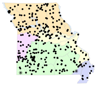 Natural Divisions locality map for Chelydra serpentina (Snapping Turtle)