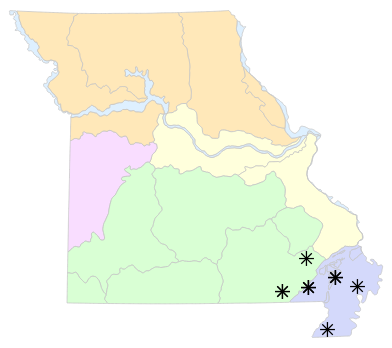 Natural Divisions locality map for Deirochelys reticularia (Western Chicken Turtle)