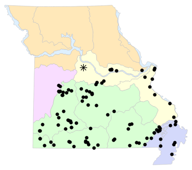 Natural Divisions locality map for Gastrophryne carolinensis (Eastern Narrow-mouthed Toad)