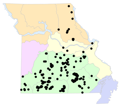 Natural Divisions locality map for Graptemys geographica (Northern Map Turtle)