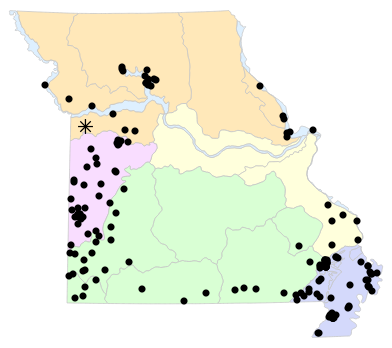 Natural Divisions locality map for Nerodia erythrogaster (Plain-bellied Watersnake)