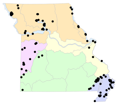 Natural Divisions locality map for Nerodia rhombifer (Diamond-backed Watersnake)